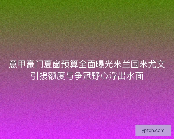 意甲豪门夏窗预算全面曝光米兰国米尤文引援额度与争冠野心浮出水面